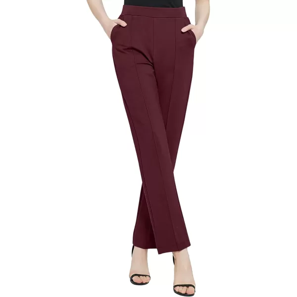 Urban CoCo Womens Yoga Dress Pants Stretchy Casual Slacks Straight Leg Work Pants with PocketsWine Red