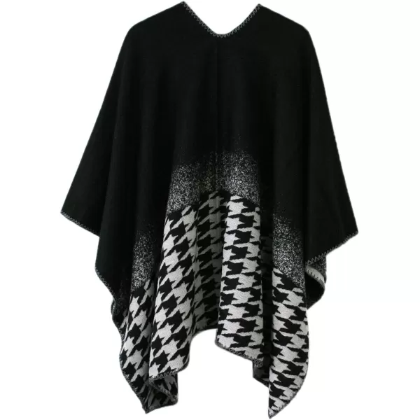 Womens Vintage Pattern Open Front Poncho Cape Shawl Winter Shawl WrapsSeries 10black