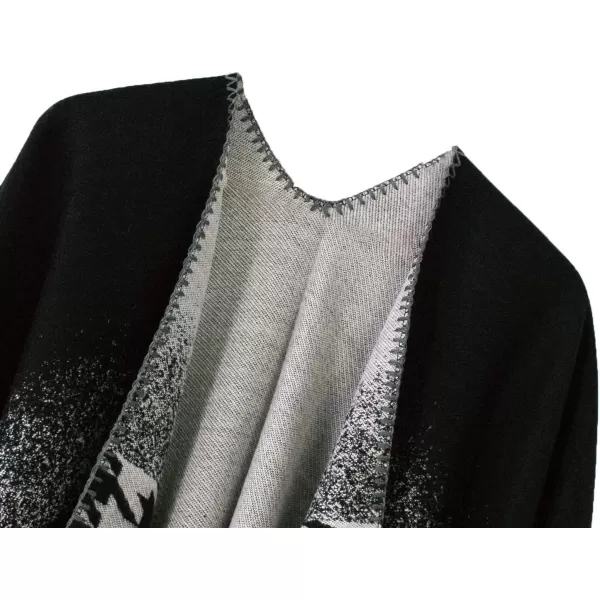 Womens Vintage Pattern Open Front Poncho Cape Shawl Winter Shawl WrapsSeries 10black