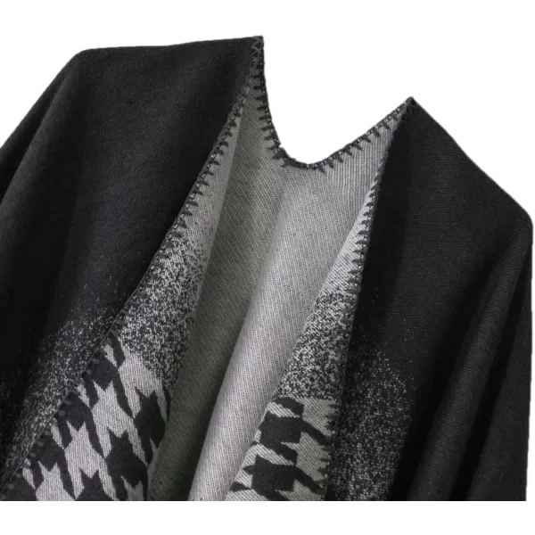Womens Vintage Pattern Open Front Poncho Cape Shawl Winter Shawl WrapsSeries 10grey