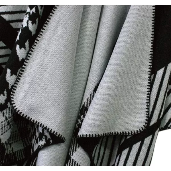 Womens Vintage Pattern Open Front Poncho Cape Shawl Winter Shawl WrapsSeries 12black