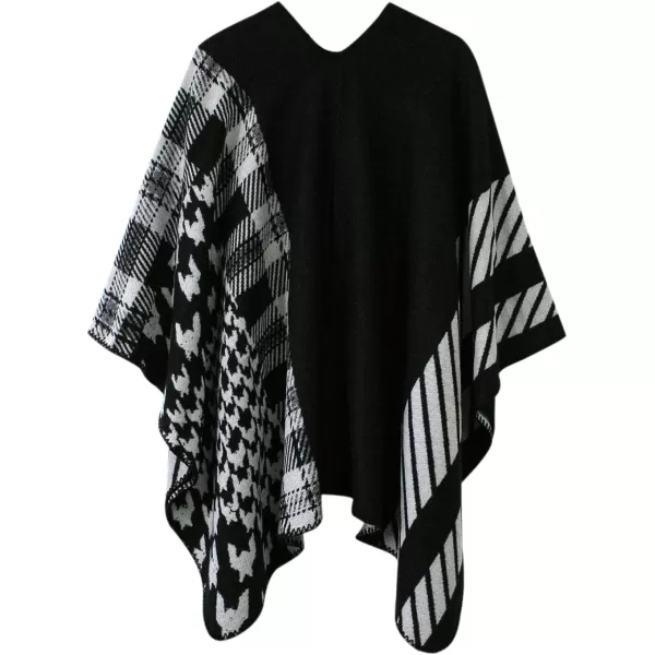 Womens Vintage Pattern Open Front Poncho Cape Shawl Winter Shawl WrapsSeries 12black