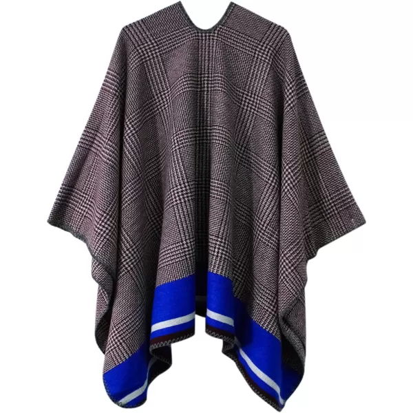 Womens Vintage Pattern Open Front Poncho Cape Shawl Winter Shawl WrapsSeries 13blue