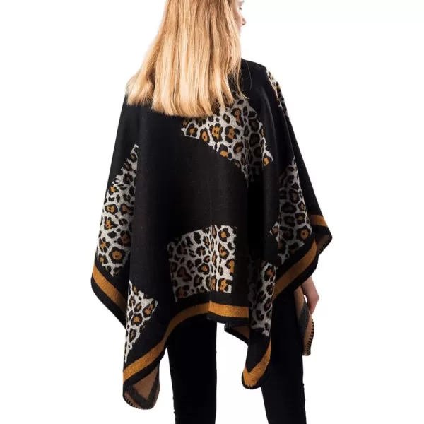Womens Vintage Pattern Open Front Poncho Cape Shawl Winter Shawl WrapsSeries 14black