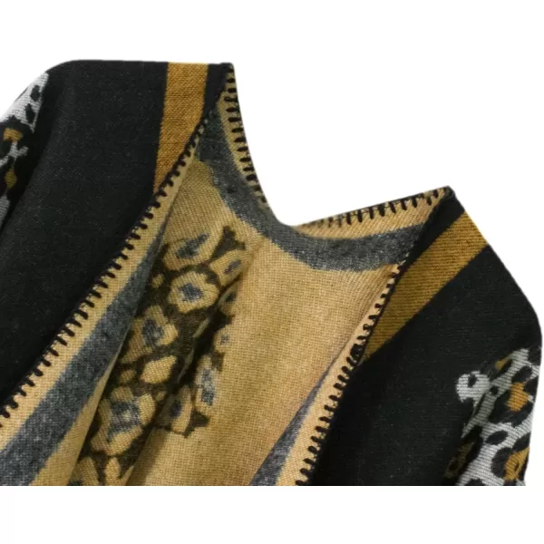 Womens Vintage Pattern Open Front Poncho Cape Shawl Winter Shawl WrapsSeries 14black