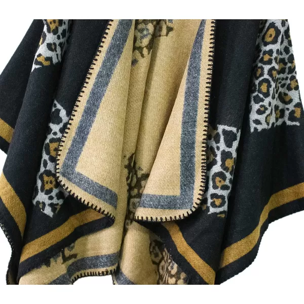 Womens Vintage Pattern Open Front Poncho Cape Shawl Winter Shawl WrapsSeries 14black