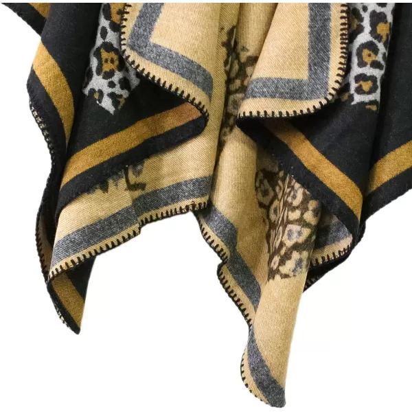 Womens Vintage Pattern Open Front Poncho Cape Shawl Winter Shawl WrapsSeries 14black