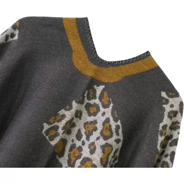 Womens Vintage Pattern Open Front Poncho Cape Shawl Winter Shawl WrapsSeries 14grey