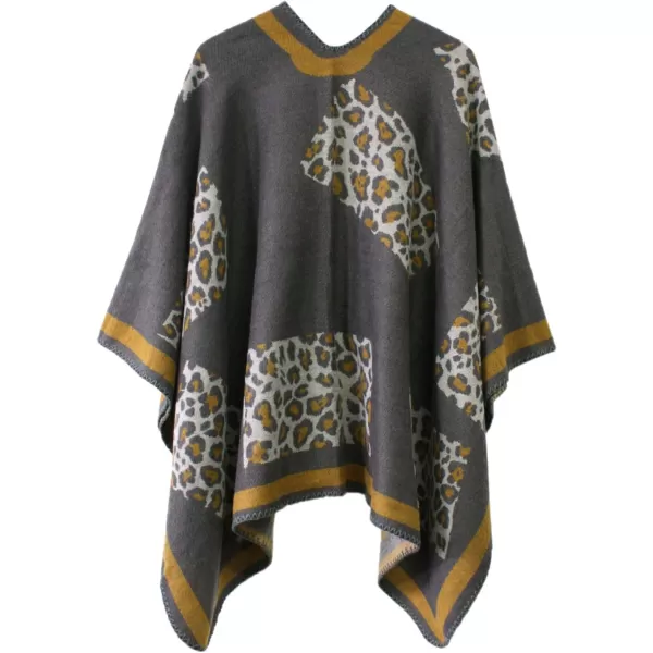 Womens Vintage Pattern Open Front Poncho Cape Shawl Winter Shawl WrapsSeries 14grey