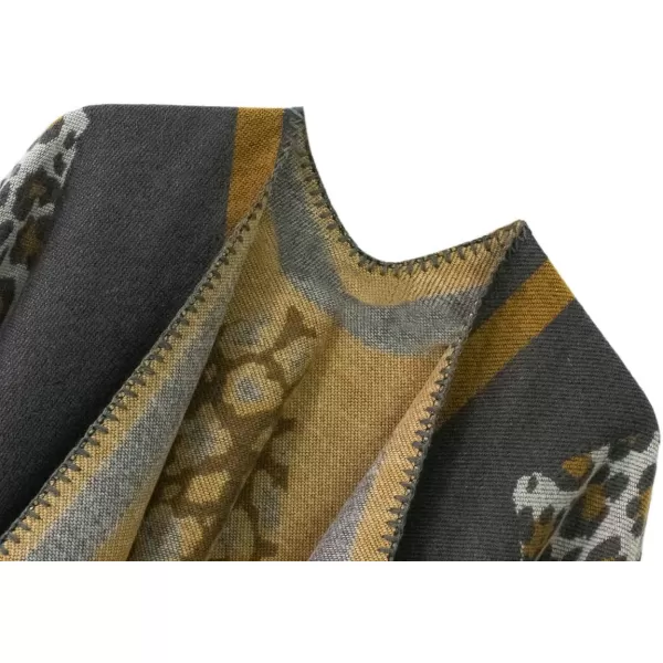 Womens Vintage Pattern Open Front Poncho Cape Shawl Winter Shawl WrapsSeries 14grey