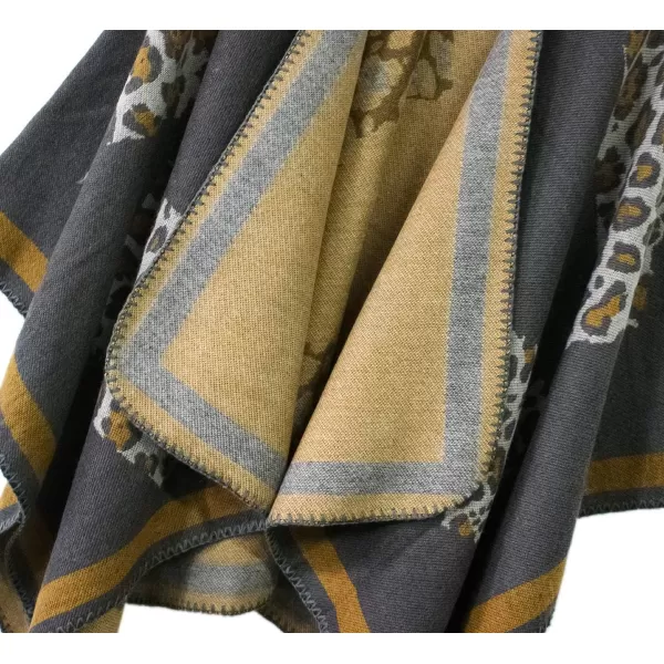 Womens Vintage Pattern Open Front Poncho Cape Shawl Winter Shawl WrapsSeries 14grey
