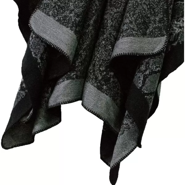Womens Vintage Pattern Open Front Poncho Cape Shawl Winter Shawl WrapsSeries 15black