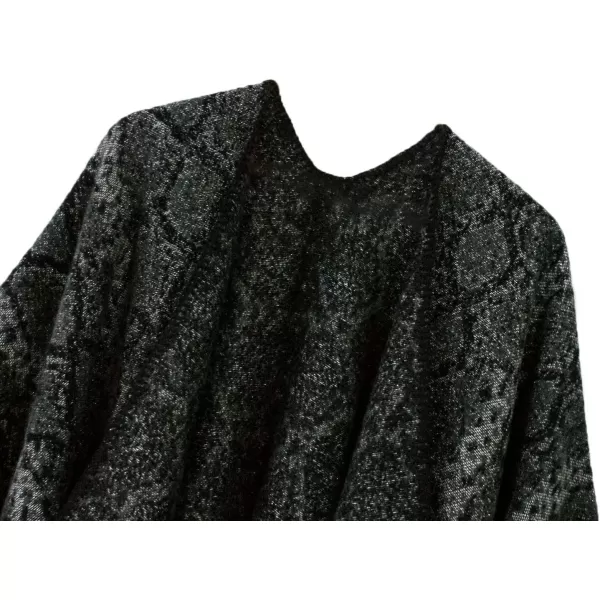 Womens Vintage Pattern Open Front Poncho Cape Shawl Winter Shawl WrapsSeries 15black