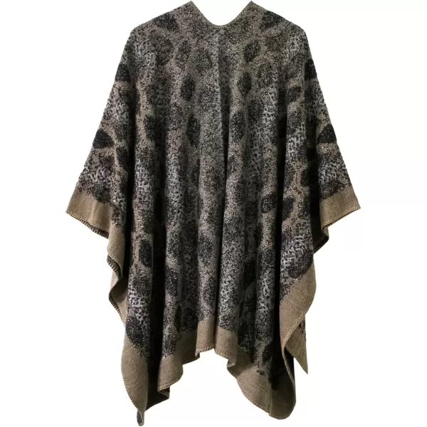 Womens Vintage Pattern Open Front Poncho Cape Shawl Winter Shawl WrapsSeries 15khaki