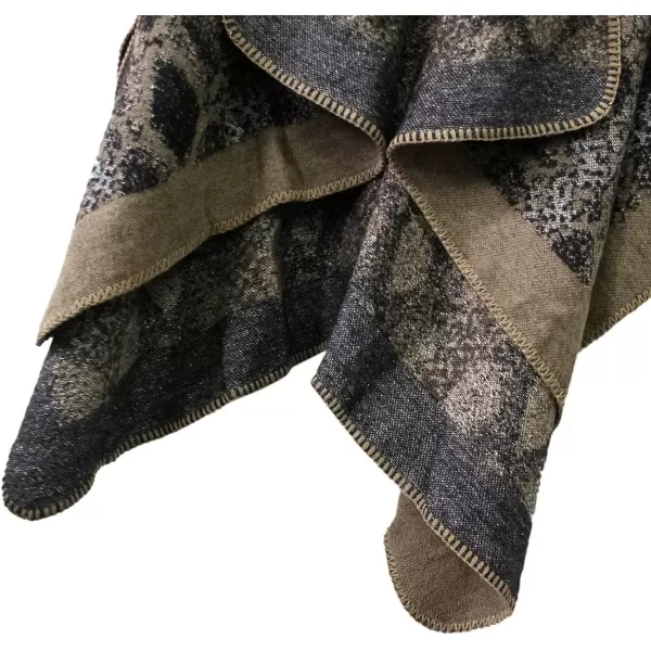 Womens Vintage Pattern Open Front Poncho Cape Shawl Winter Shawl WrapsSeries 15khaki