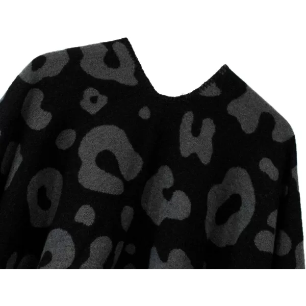 Womens Vintage Pattern Open Front Poncho Cape Shawl Winter Shawl WrapsSeries 17black