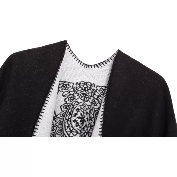 Womens Vintage Pattern Open Front Poncho Cape Shawl Winter Shawl WrapsSeries 1black