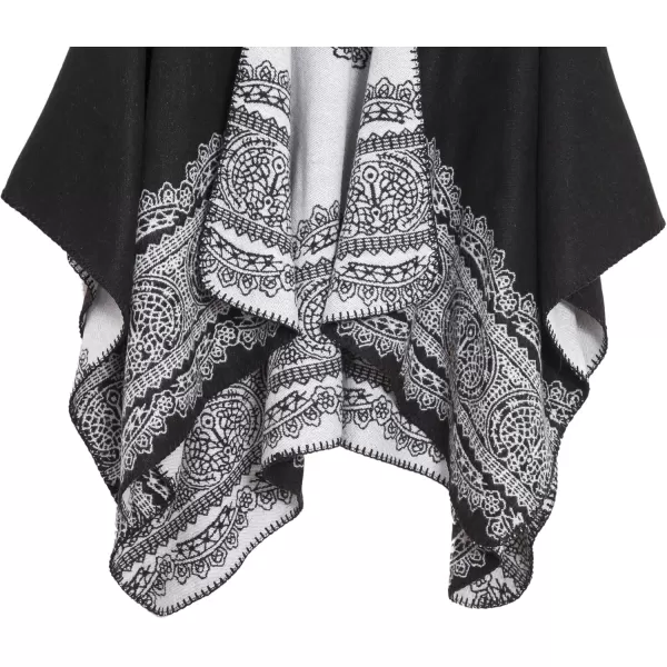 Womens Vintage Pattern Open Front Poncho Cape Shawl Winter Shawl WrapsSeries 1black