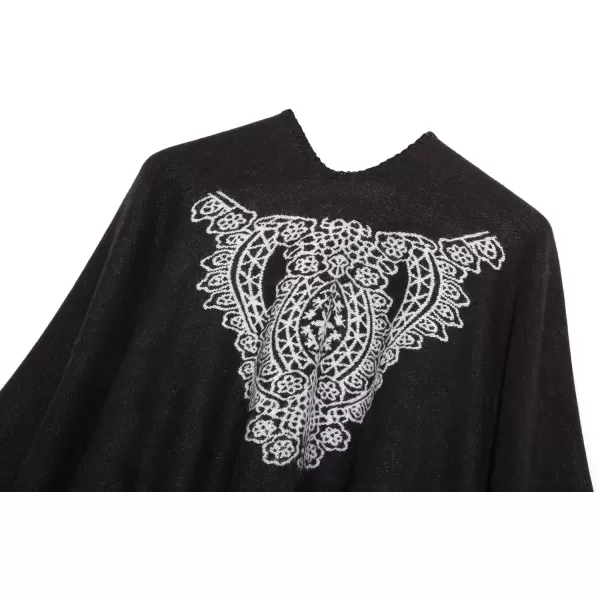 Womens Vintage Pattern Open Front Poncho Cape Shawl Winter Shawl WrapsSeries 1black