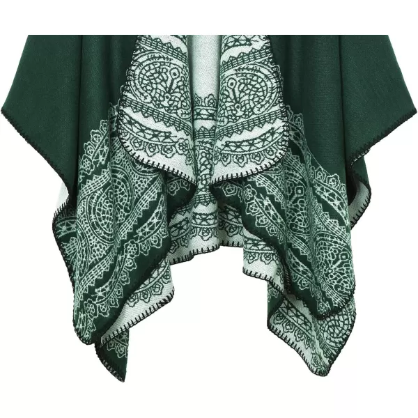 Womens Vintage Pattern Open Front Poncho Cape Shawl Winter Shawl WrapsSeries 1green