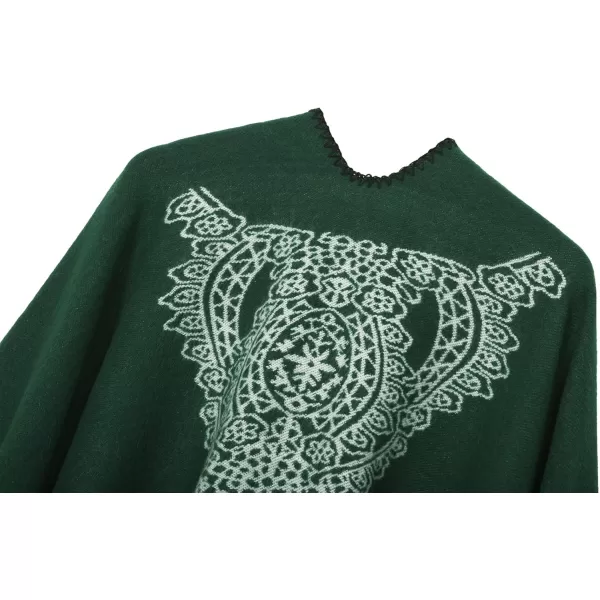 Womens Vintage Pattern Open Front Poncho Cape Shawl Winter Shawl WrapsSeries 1green