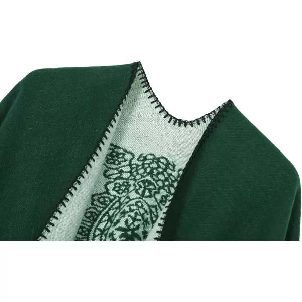 Womens Vintage Pattern Open Front Poncho Cape Shawl Winter Shawl WrapsSeries 1green