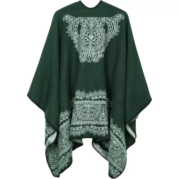 Womens Vintage Pattern Open Front Poncho Cape Shawl Winter Shawl WrapsSeries 1green