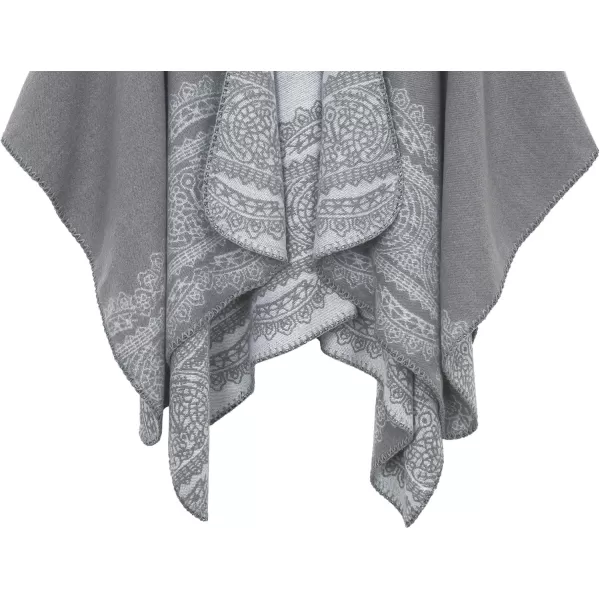 Womens Vintage Pattern Open Front Poncho Cape Shawl Winter Shawl WrapsSeries 1grey