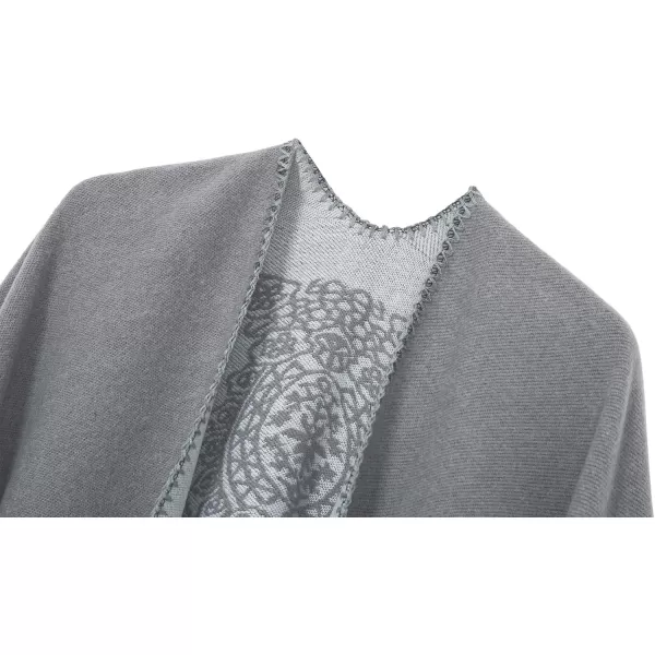 Womens Vintage Pattern Open Front Poncho Cape Shawl Winter Shawl WrapsSeries 1grey