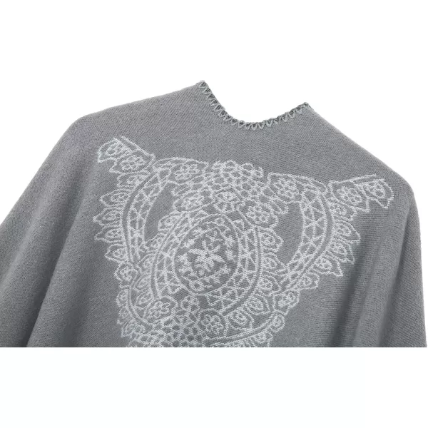 Womens Vintage Pattern Open Front Poncho Cape Shawl Winter Shawl WrapsSeries 1grey