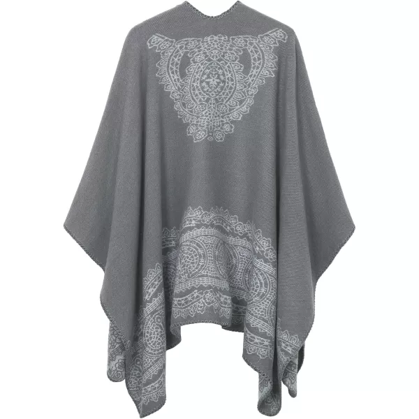 Womens Vintage Pattern Open Front Poncho Cape Shawl Winter Shawl WrapsSeries 1grey