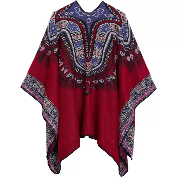 Womens Vintage Pattern Open Front Poncho Cape Shawl Winter Shawl WrapsSeries 20red