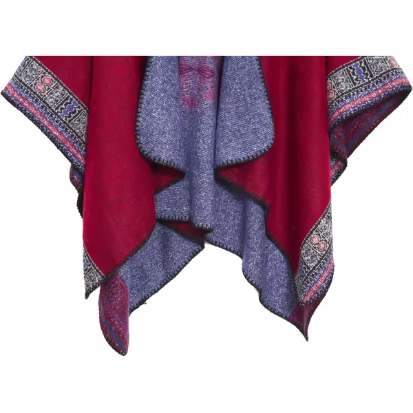 Womens Vintage Pattern Open Front Poncho Cape Shawl Winter Shawl WrapsSeries 20red
