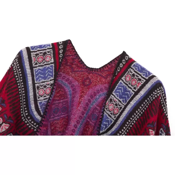 Womens Vintage Pattern Open Front Poncho Cape Shawl Winter Shawl WrapsSeries 20red