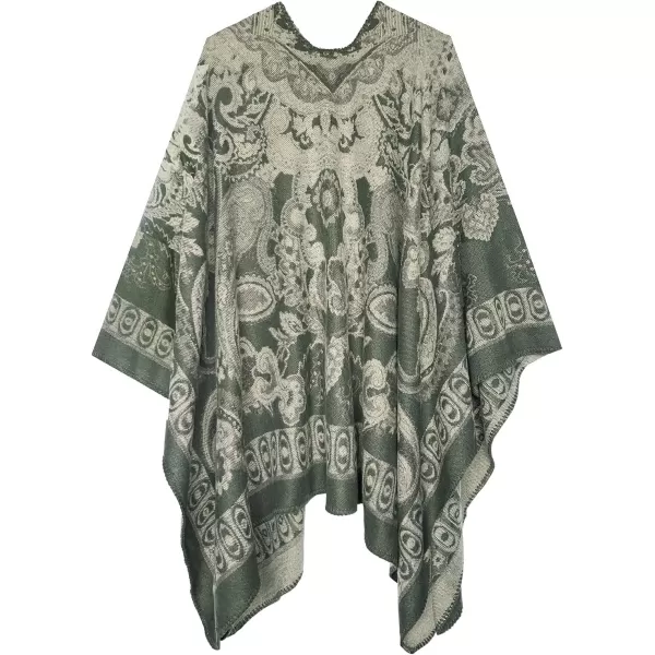 Womens Vintage Pattern Open Front Poncho Cape Shawl Winter Shawl WrapsSeries 24green