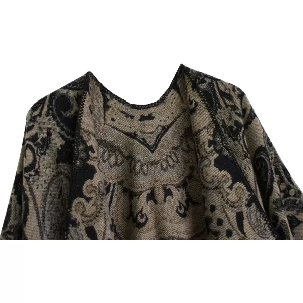 Womens Vintage Pattern Open Front Poncho Cape Shawl Winter Shawl WrapsSeries 24khaki