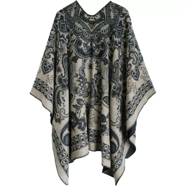 Womens Vintage Pattern Open Front Poncho Cape Shawl Winter Shawl WrapsSeries 24khaki
