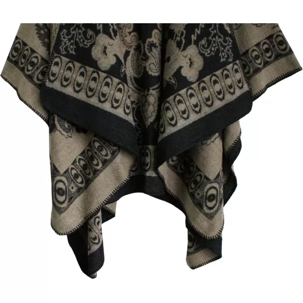 Womens Vintage Pattern Open Front Poncho Cape Shawl Winter Shawl WrapsSeries 24khaki
