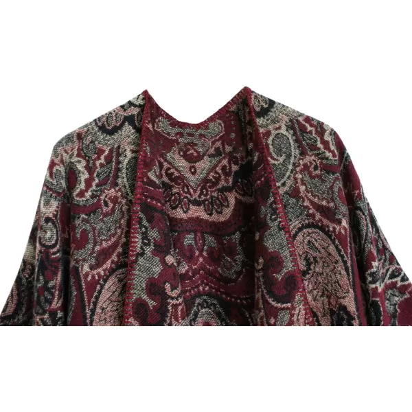 Womens Vintage Pattern Open Front Poncho Cape Shawl Winter Shawl WrapsSeries 24wine Red