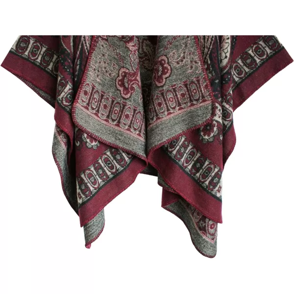 Womens Vintage Pattern Open Front Poncho Cape Shawl Winter Shawl WrapsSeries 24wine Red