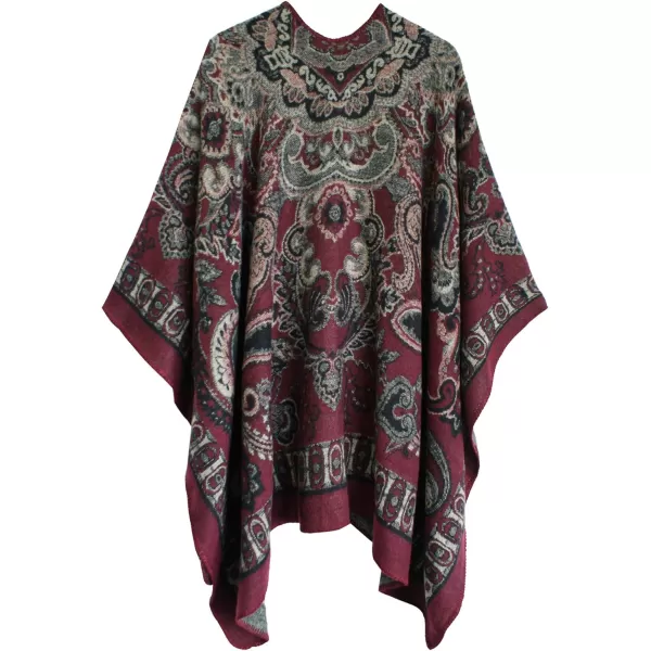 Womens Vintage Pattern Open Front Poncho Cape Shawl Winter Shawl WrapsSeries 24wine Red