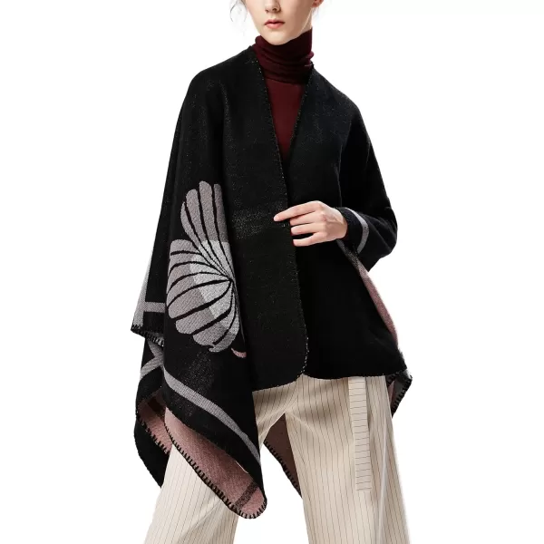 Womens Vintage Pattern Open Front Poncho Cape Shawl Winter Shawl WrapsSeries 2black