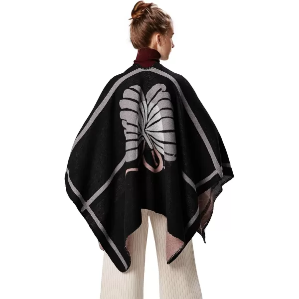 Womens Vintage Pattern Open Front Poncho Cape Shawl Winter Shawl WrapsSeries 2black