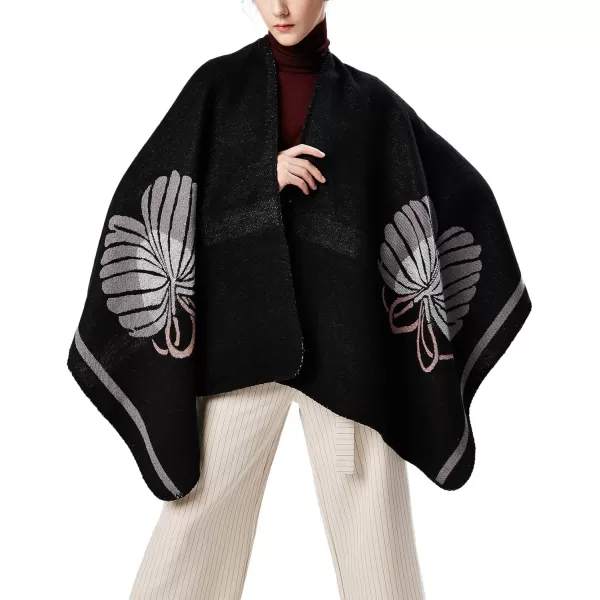 Womens Vintage Pattern Open Front Poncho Cape Shawl Winter Shawl WrapsSeries 2black