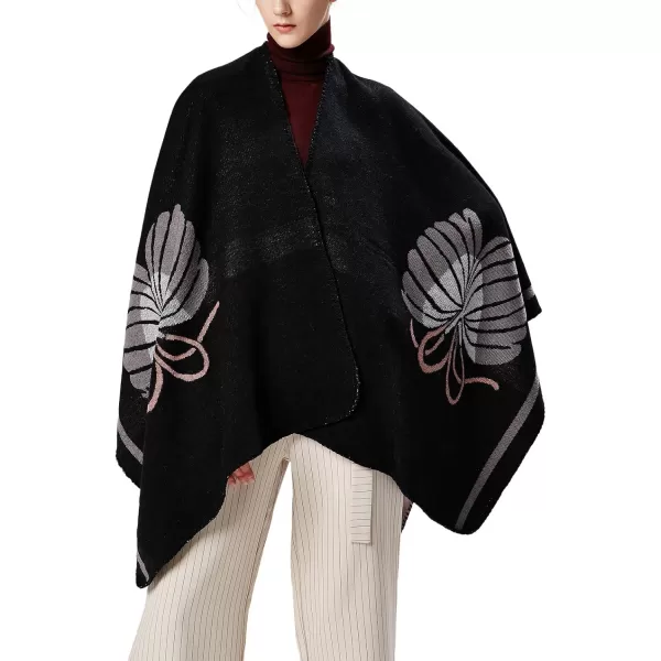 Womens Vintage Pattern Open Front Poncho Cape Shawl Winter Shawl WrapsSeries 2black