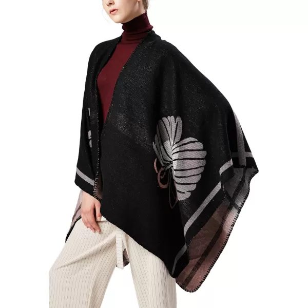 Womens Vintage Pattern Open Front Poncho Cape Shawl Winter Shawl WrapsSeries 2black