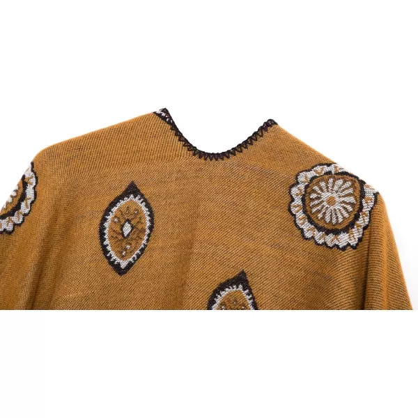 Womens Vintage Pattern Open Front Poncho Cape Shawl Winter Shawl WrapsSeries 3yellow