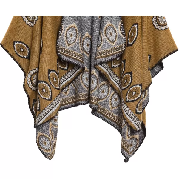 Womens Vintage Pattern Open Front Poncho Cape Shawl Winter Shawl WrapsSeries 3yellow