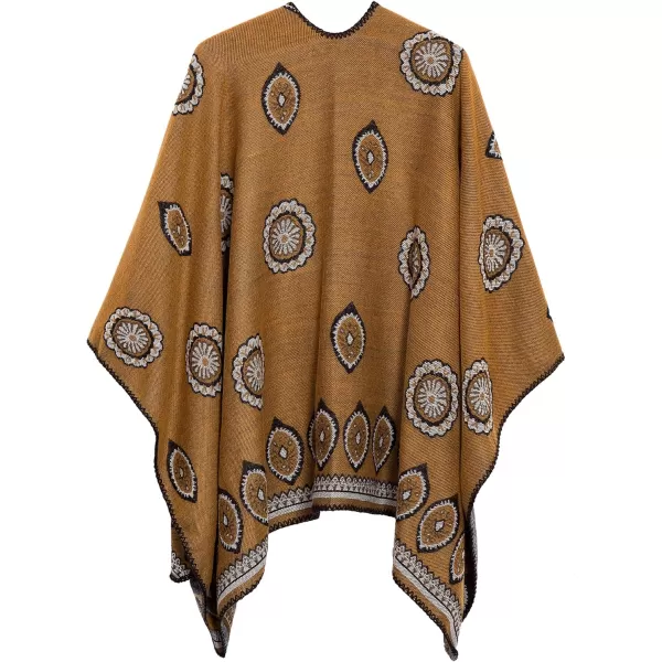 Womens Vintage Pattern Open Front Poncho Cape Shawl Winter Shawl WrapsSeries 3yellow