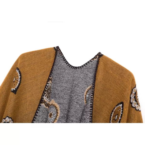 Womens Vintage Pattern Open Front Poncho Cape Shawl Winter Shawl WrapsSeries 3yellow